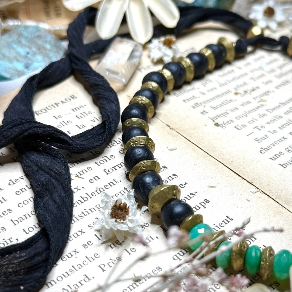 Artisan Silk Strung Chrysoprase 24k Gold Plated Jade Pendant Adjustable Choker